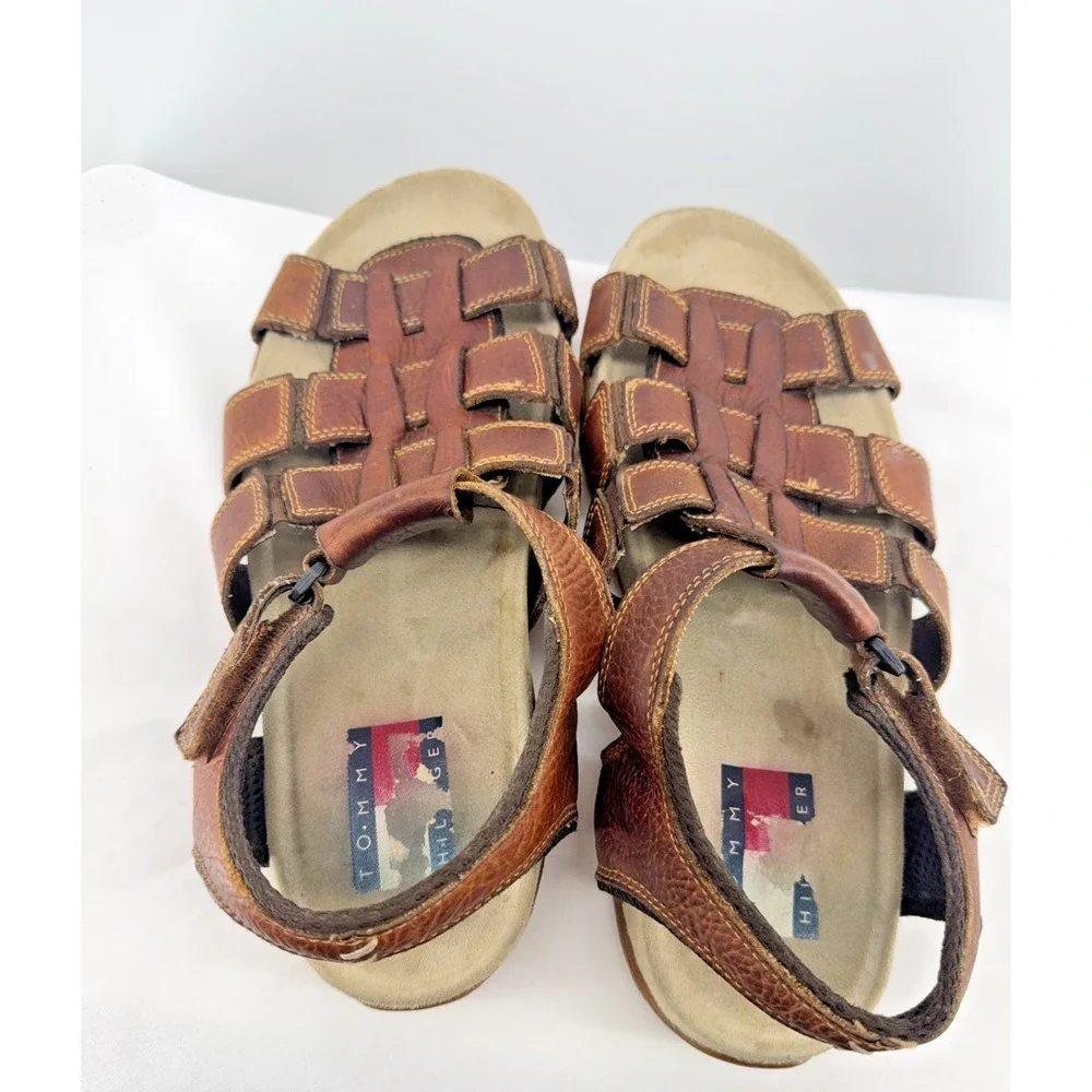 Early 2000s Tommy Hilfiger Brown Leather Fisherman Sandals Adjustable 11.5